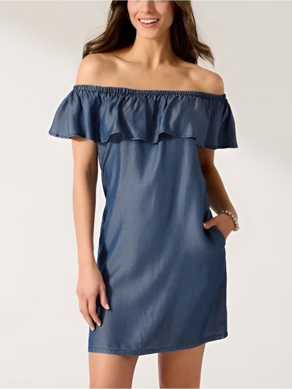 TOMMY BAHAMA Chambray Off The Shoulder Dress